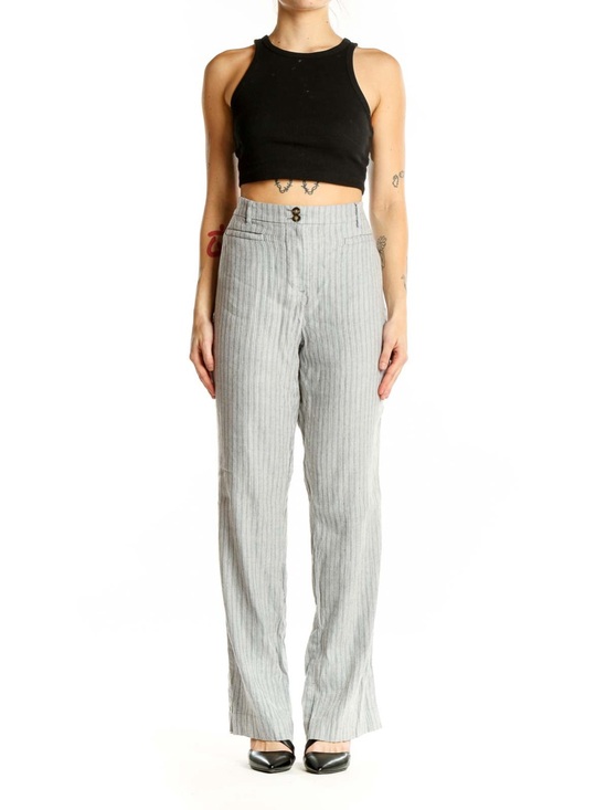 J. Jill Pants - NWT $89 J.Jill Linen Stretch Wide Leg Trousers Granite Stripe 10 Mid-Rise